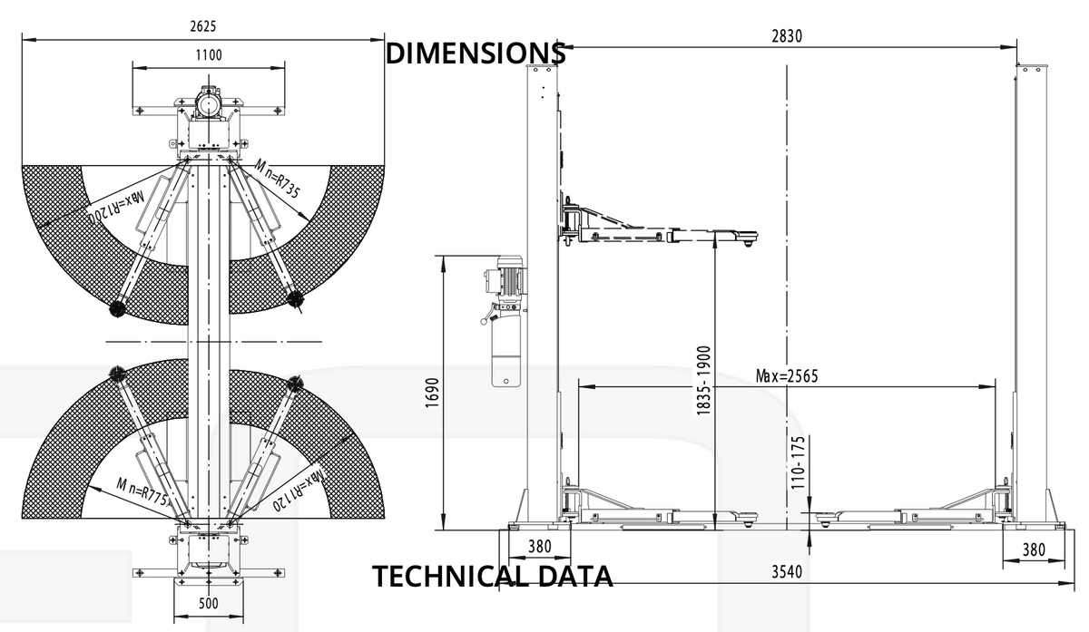 Garage Equipment 4 Tonne Electronic Release H Frame 2 Post Lift SKU GEO202