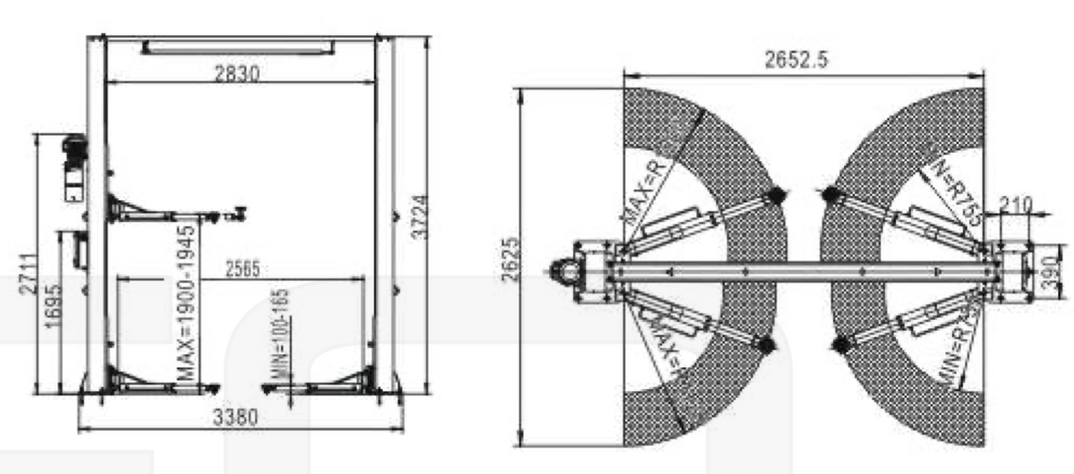 Garage Equipment 4 Tonne Baseless Electronic Release 2 Post Car Lift SKU GEO189