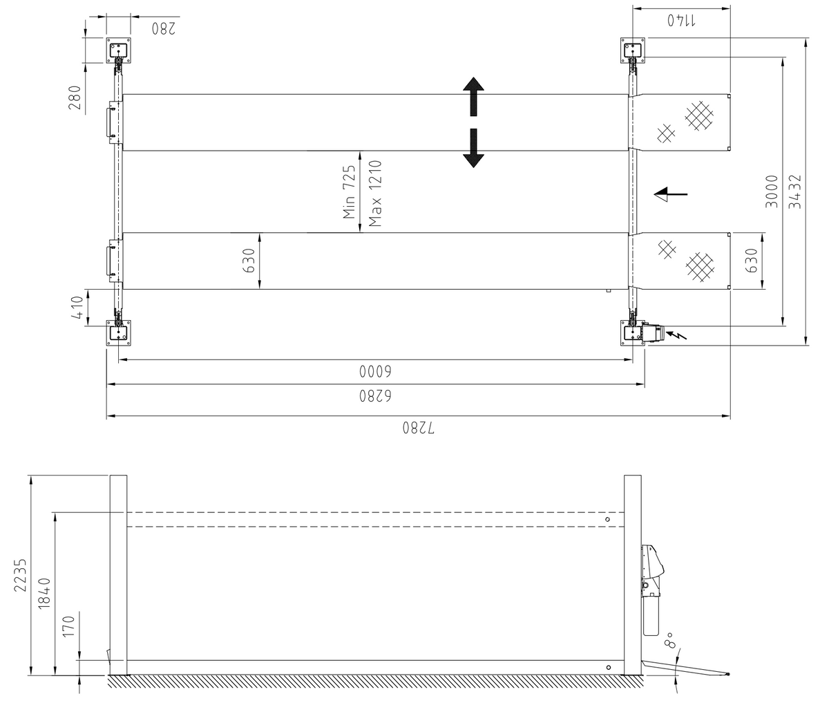 Stenhoj Major 7230 4 Post Service Lift w/ 6000mm Platforms 7230-60S