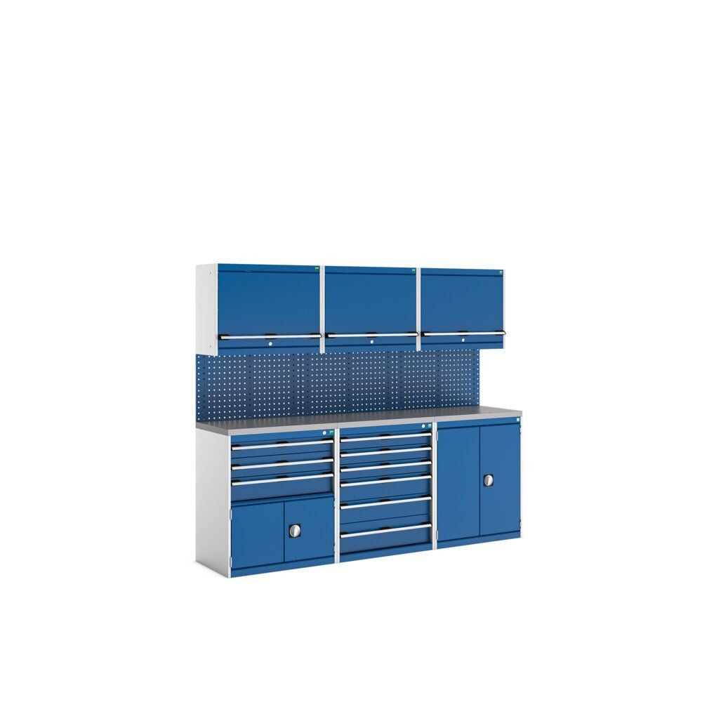 Bott Cubio Modular Workshop with 4x Cupboards, 2x Cabinets, 2400x565x2000mm, gentian blue