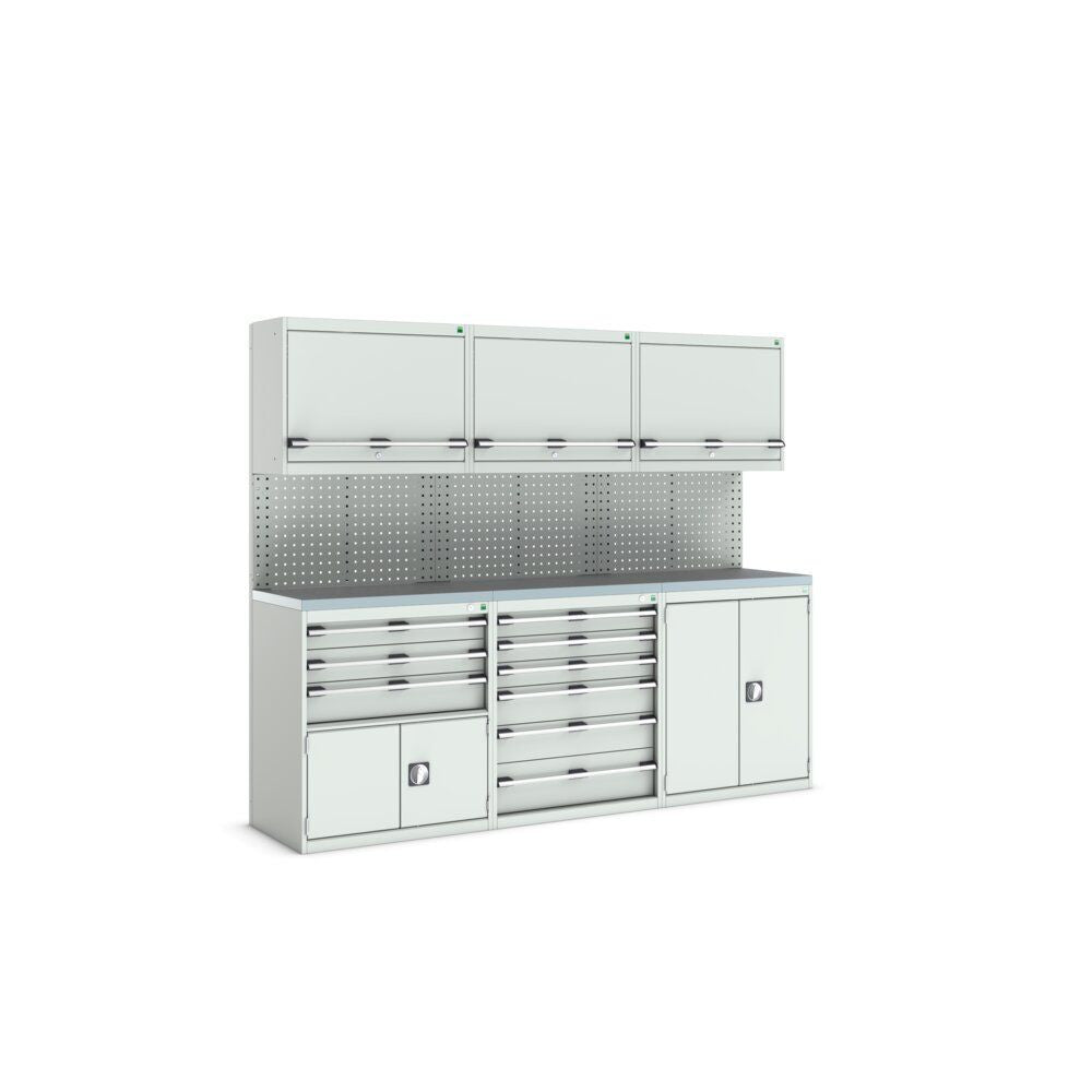 Bott Cubio Modular Workshop with 4x Cupboards, 2x Cabinets, 2400x565x2000mm, light grey