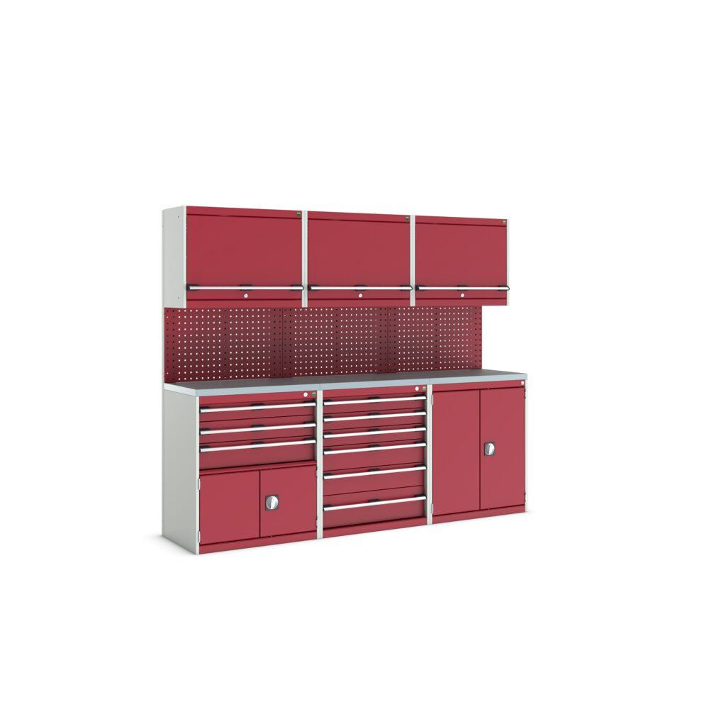 Bott Cubio Modular Workshop with 4x Cupboards, 2x Cabinets, 2400x565x2000mm, crimson red