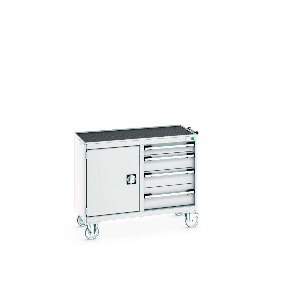 Bott Cubio Maintenance Trolley (Top Tray) 525/525 with Cupboard / 4 Drawers, 1050x525x885mm, light grey