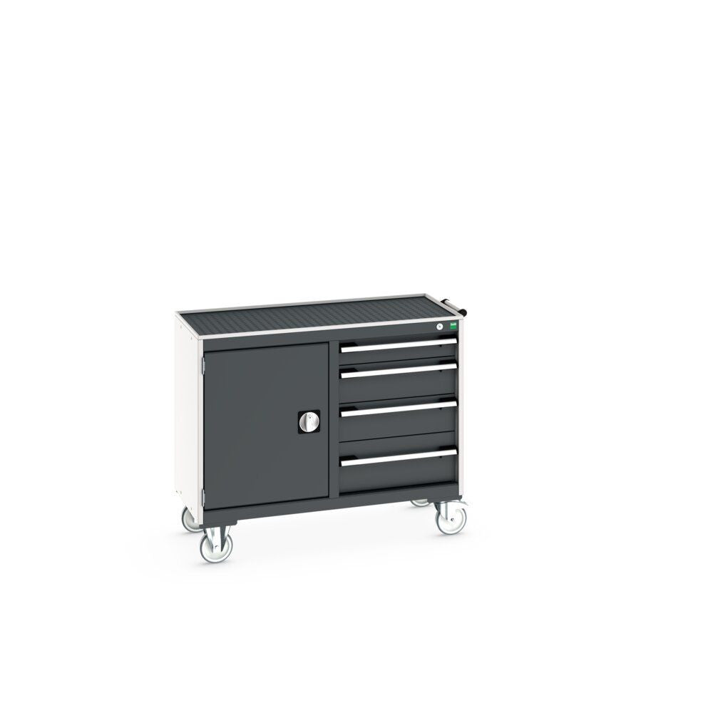 Bott Cubio Maintenance Trolley (Top Tray) 525/525 with Cupboard / 4 Drawers, 1050x525x885mm, anthracite grey