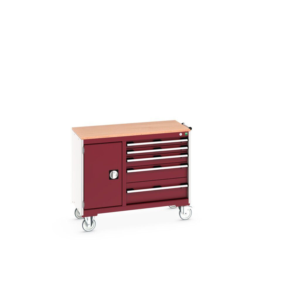 Bott Cubio Maintenance Trolley (Multiplex) 400/650 with Cupboard / 5 Drawers, 1050x525x890mm, crimson red