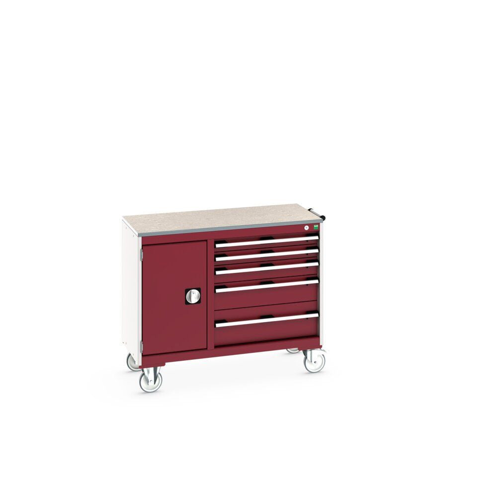 Bott Cubio Maintenance Trolley (Lino) 400/650 with Cupboard / 5 Drawers, 1050x525x890mm, crimson red