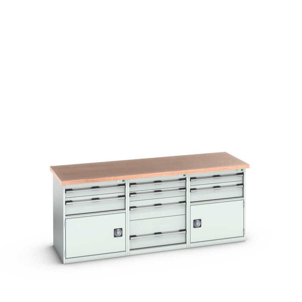 Bott Cubio Pedestal Island Bench (Multiplex) 4 Drawer / 2x 2 Drawer-Door Cabinets, 2000x750x840mm, light grey