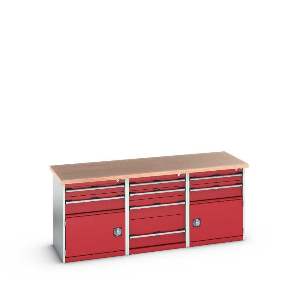 Bott Cubio Pedestal Island Bench (Multiplex) 4 Drawer / 2x 2 Drawer-Door Cabinets, 2000x750x840mm, crimson red