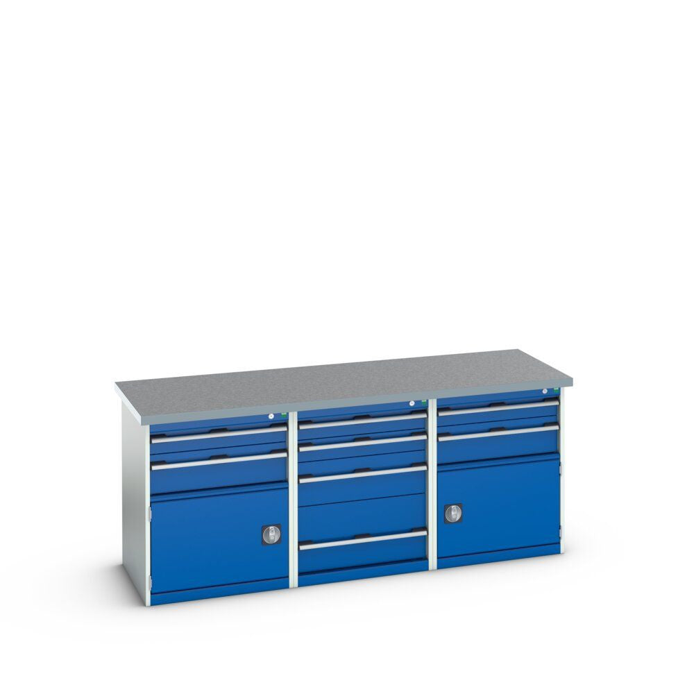Bott Cubio Pedestal Island Bench (Lino) 4 Drawer / 2x 2 Drawer-Door Cabinets, 2000x750x840mm, gentian blue