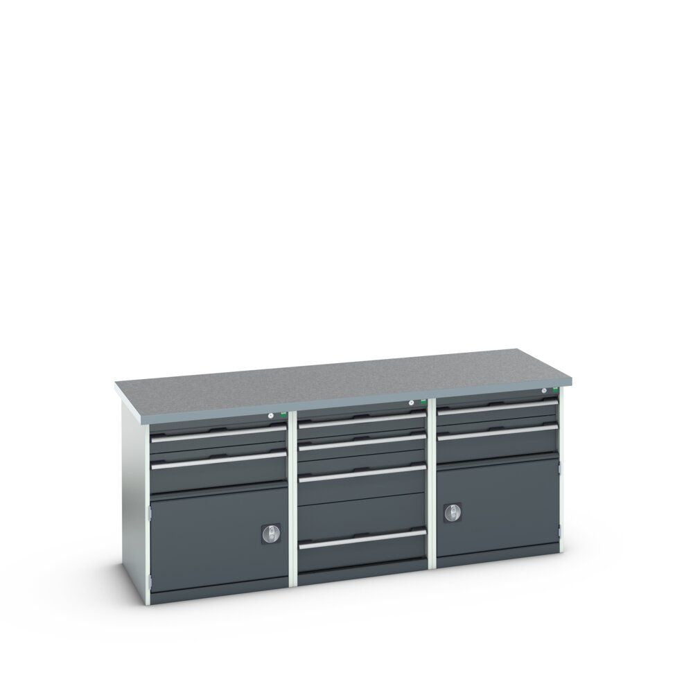 Bott Cubio Pedestal Island Bench (Lino) 4 Drawer / 2x 2 Drawer-Door Cabinets, 2000x750x840mm, anthracite grey