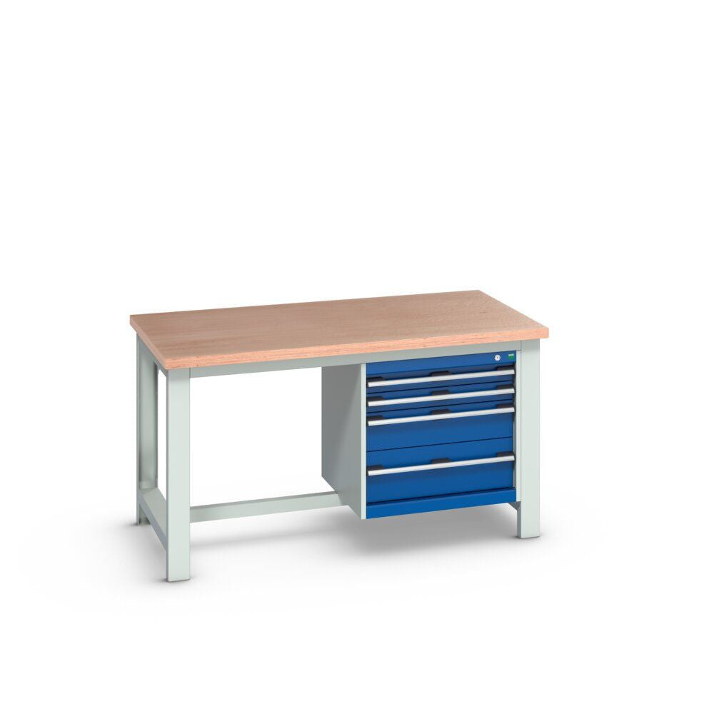 Bott Cubio Framework Bench (Multiplex) with 4 Drawer Cabinet, 1500x900x840mm, gentian blue