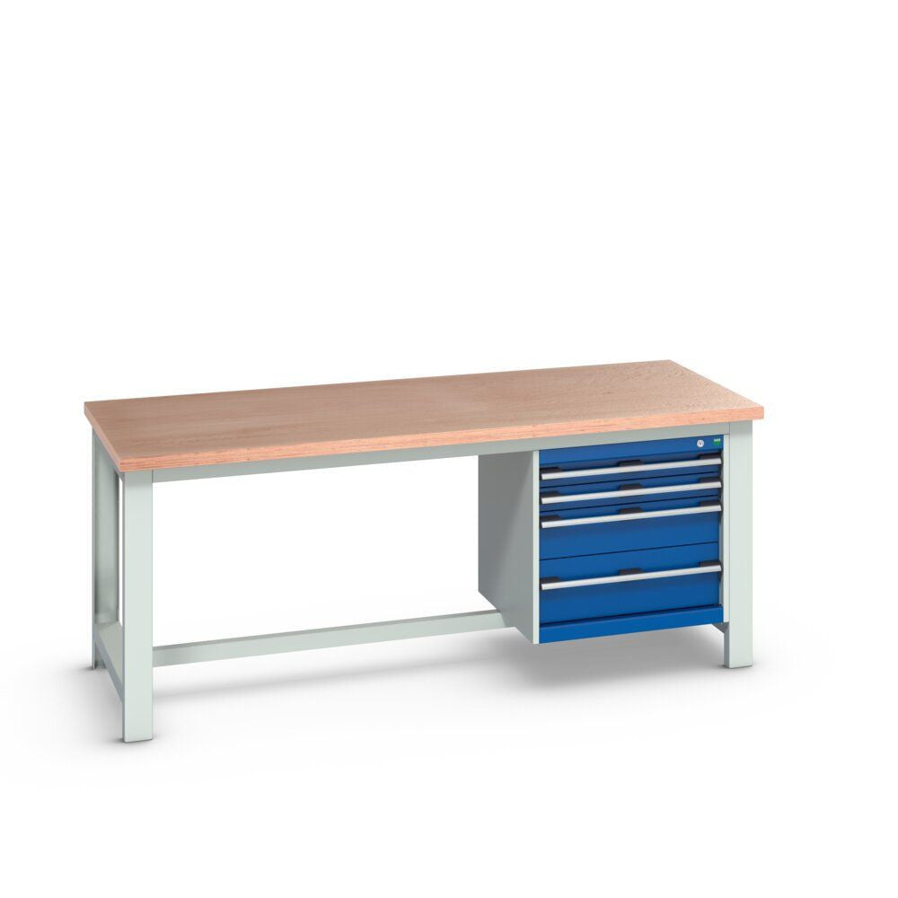 Bott Cubio Framework Bench (Multiplex) with 4 Drawer Cabinet, 2000x900x840mm, gentian blue