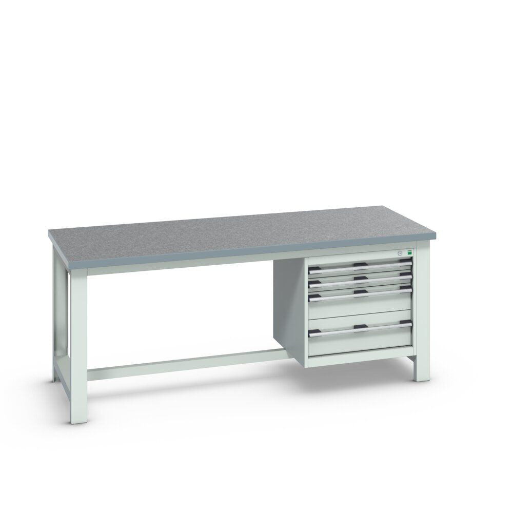 Bott Cubio Framework Bench (Lino) with 4 Drawer Cabinet, 2000x900x840mm, light grey