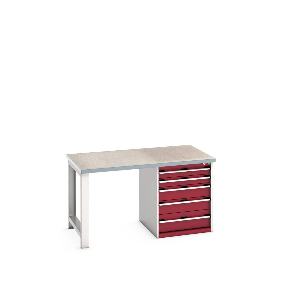 Bott Cubio Pedestal Bench (Lino) with 5 Drawer Cabinet / Endframe, 1500x900x840mm, crimson red