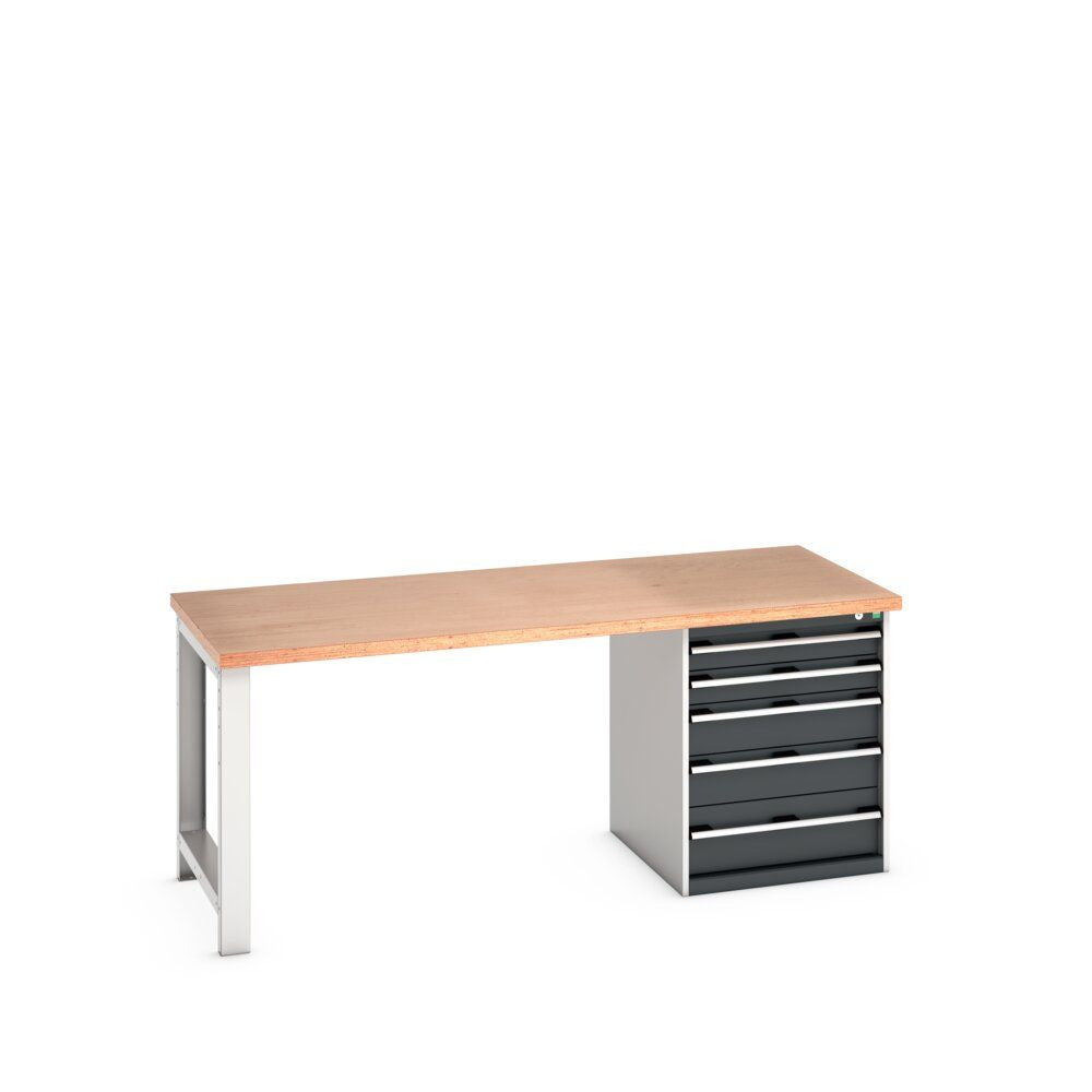 Bott Cubio Pedestal Bench (Multiplex) with 5 Drawer Cabinet / Endframe, 2000x900x840mm, anthracite grey