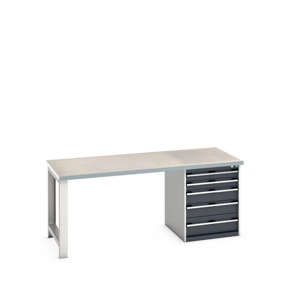 Bott Cubio Pedestal Bench (Lino) with 5 Drawer Cabinet / Endframe, 2000x900x840mm, anthracite grey