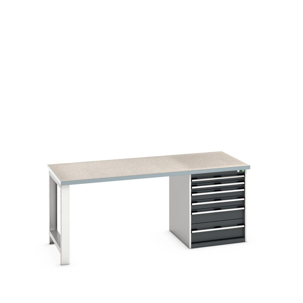 Bott Cubio Pedestal Bench (Lino) with 6 Drawer Cabinet / Endframe, 2000x900x840mm, anthracite grey