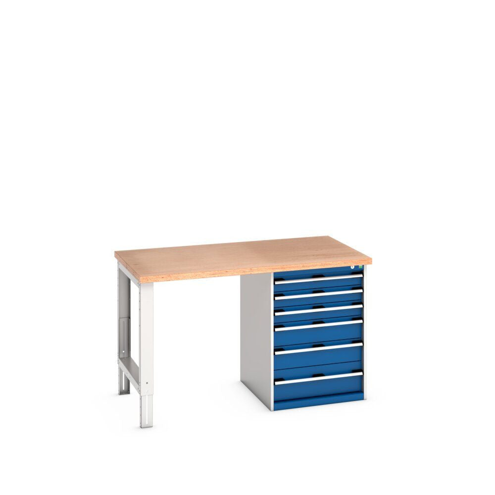 Bott Cubio Pedestal Bench (Multiplex) with 6 Drawer Cabinet / Endframe, 1500x900x940mm, gentian blue