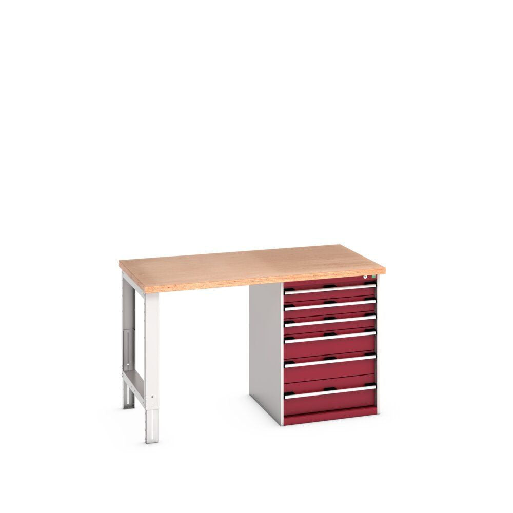 Bott Cubio Pedestal Bench (Multiplex) with 6 Drawer Cabinet / Endframe, 1500x900x940mm, crimson red