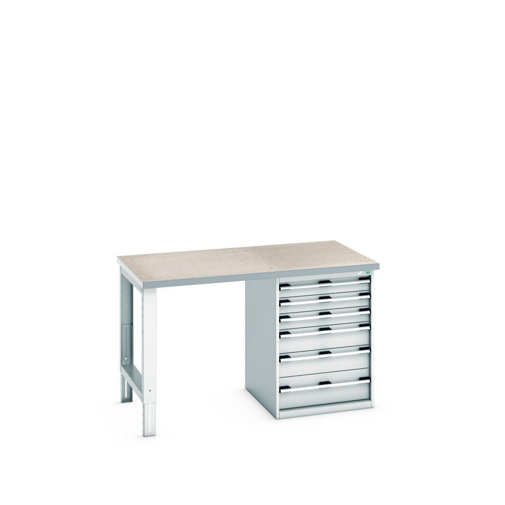 Bott Cubio Pedestal Bench (Lino) with 6 Drawer Cabinet / Endframe, 1500x900x940mm, light grey