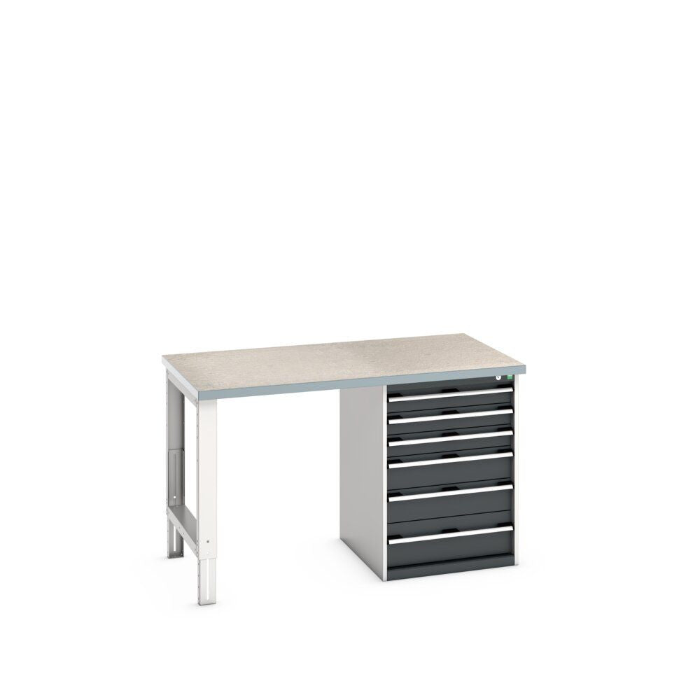 Bott Cubio Pedestal Bench (Lino) with 6 Drawer Cabinet / Endframe, 1500x900x940mm, anthracite grey