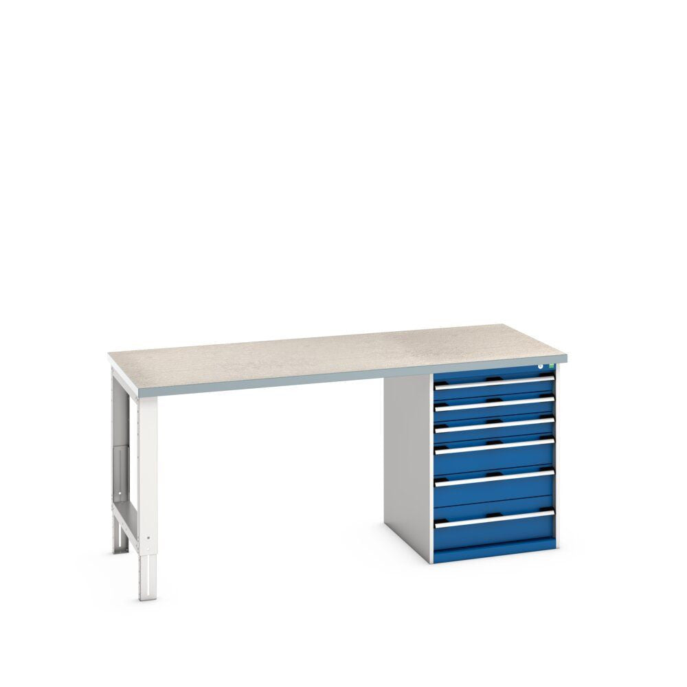 Bott Cubio Pedestal Bench (Lino) with 6 Drawer Cabinet / Endframe, 2000x900x940mm, gentian blue