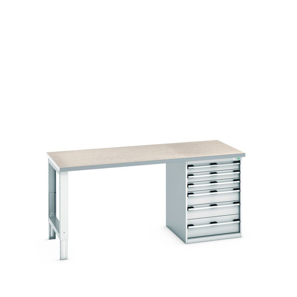 Bott Cubio Pedestal Bench (Lino) with 6 Drawer Cabinet / Endframe, 2000x900x940mm, light grey