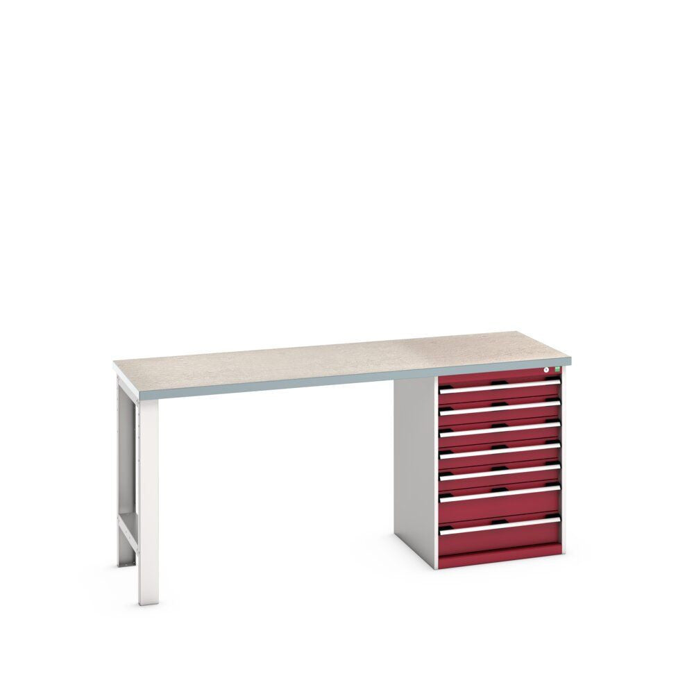 Bott Cubio Pedestal Bench (Lino) with 7 Drawer Cabinet / Endframe, 2000x750x940mm, crimson red