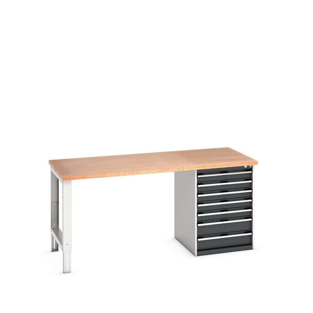 Bott Cubio Pedestal Bench (Multiplex) with 7 Drawer Cabinet / Endframe, 2000x900x940mm, anthracite grey
