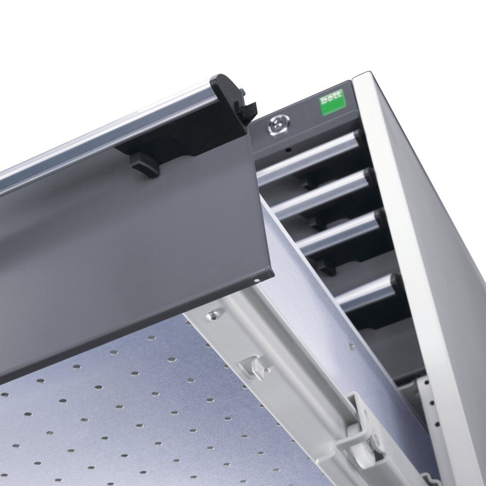 Bott Cubio Maintenance Trolley (Top Tray) 400/650 Wide, Full Cupboard / 5 Drawer, 1050x525x885mm, detail