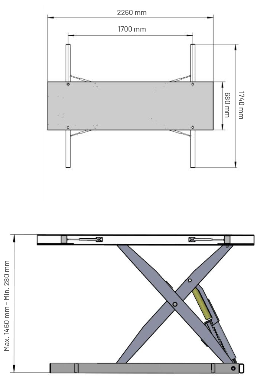 Dama Bodyshop Scissor Lift HDM30SPN dimension drawing
