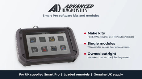 Advanced Diagnostics Smart Pro software kits and modules for Ford, VAG, Toyota, GM, Renault and more, owned outright and loaded remotely to UK supplied Smart Pro