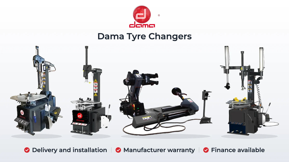 Dama HDM189HPD, HDM186TID, HDM590 commercial and HDM706E tyre changers. Delivery and installation, Manufacturer warranty, Finance available