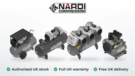 NARDI Compressori EXTREME 4 90ltr, EXTREME MP 200ltr, EXTREME MP 9HP 270ltr with control panel and EXTREME 5G petrol compressors. Authorised UK stock, full UK warranty, free UK delivery