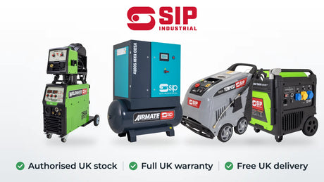 SIP Industrial WELDMATE PRO welder, VSDD rotary screw compressor, TEMPEST hot water pressure washer and MEDUSA inverter generator. Authorised UK stock, full UK warranty, free UK delivery
