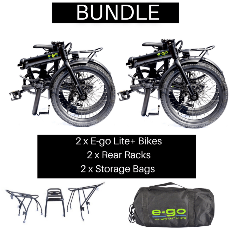 E-Go Lite+ Electric Folding Bike w/Rear Racks and Storage Bags Bundle 250W SKU EGO-2