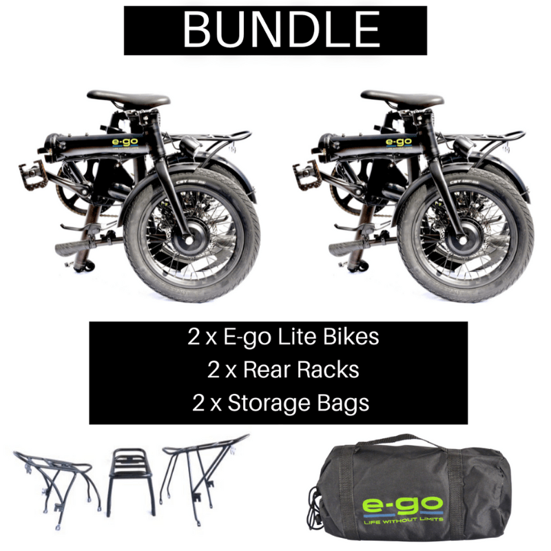 E-Go Lite Electric Folding 250W Bike w/Rear Racks and Storage Bags Bundle SKU EGO-1