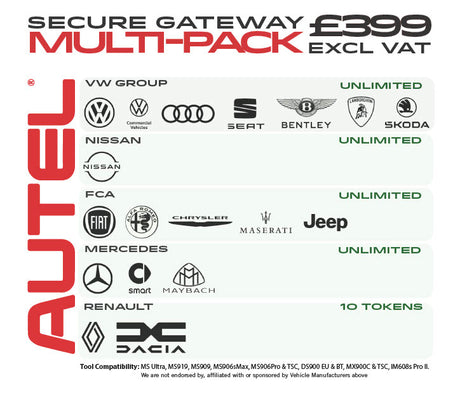 Autel Secure Gateway Multi-Pack 12 Months, Renault x10 plus Unlimited FCA, Nissan, Mercedes and VW Group
