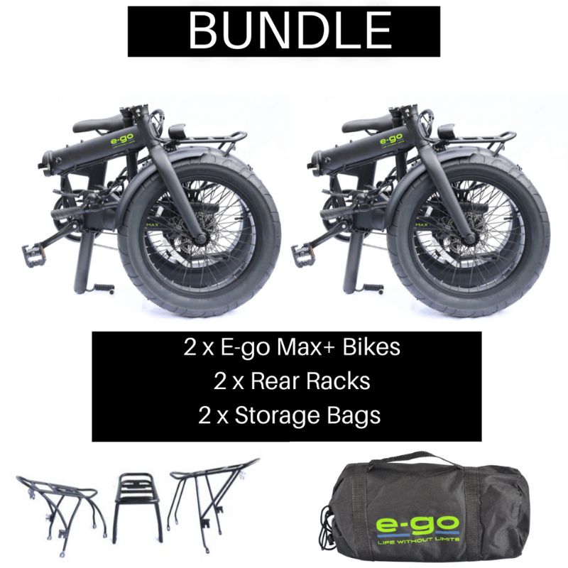 E-Go Max+ Electric Folding Bike w/Rear Racks Bundle 250W SKU EGO-3