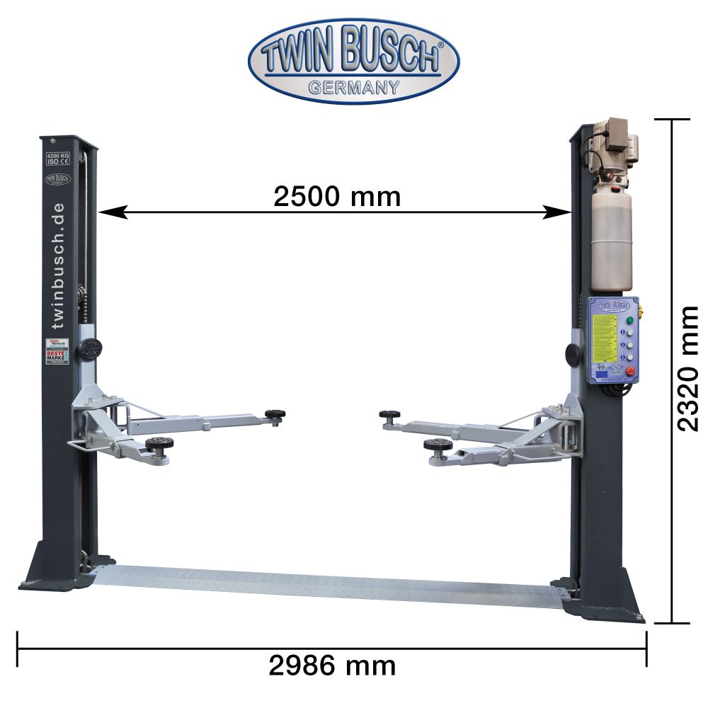 Twin Busch 2 Post Lift 4.2t Garage Model Low Ceiling TW242GE-230-G view 2