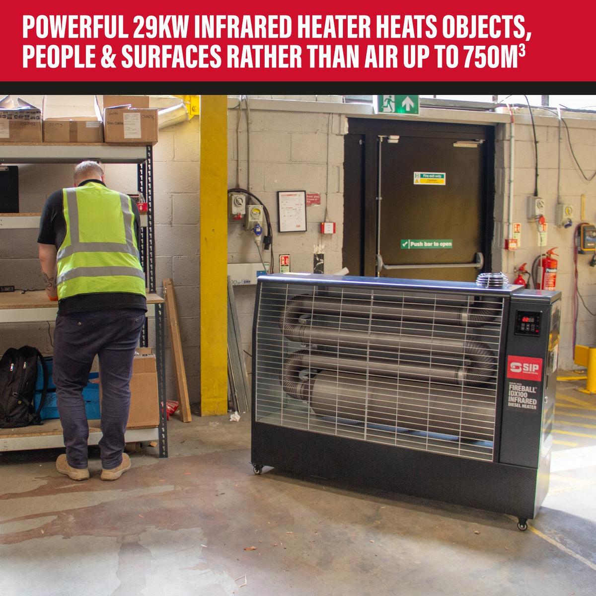 SIP FIREBALL® IDX100 29kW Industrial Diesel Infrared Heater with 3pc Flue Kit view 2