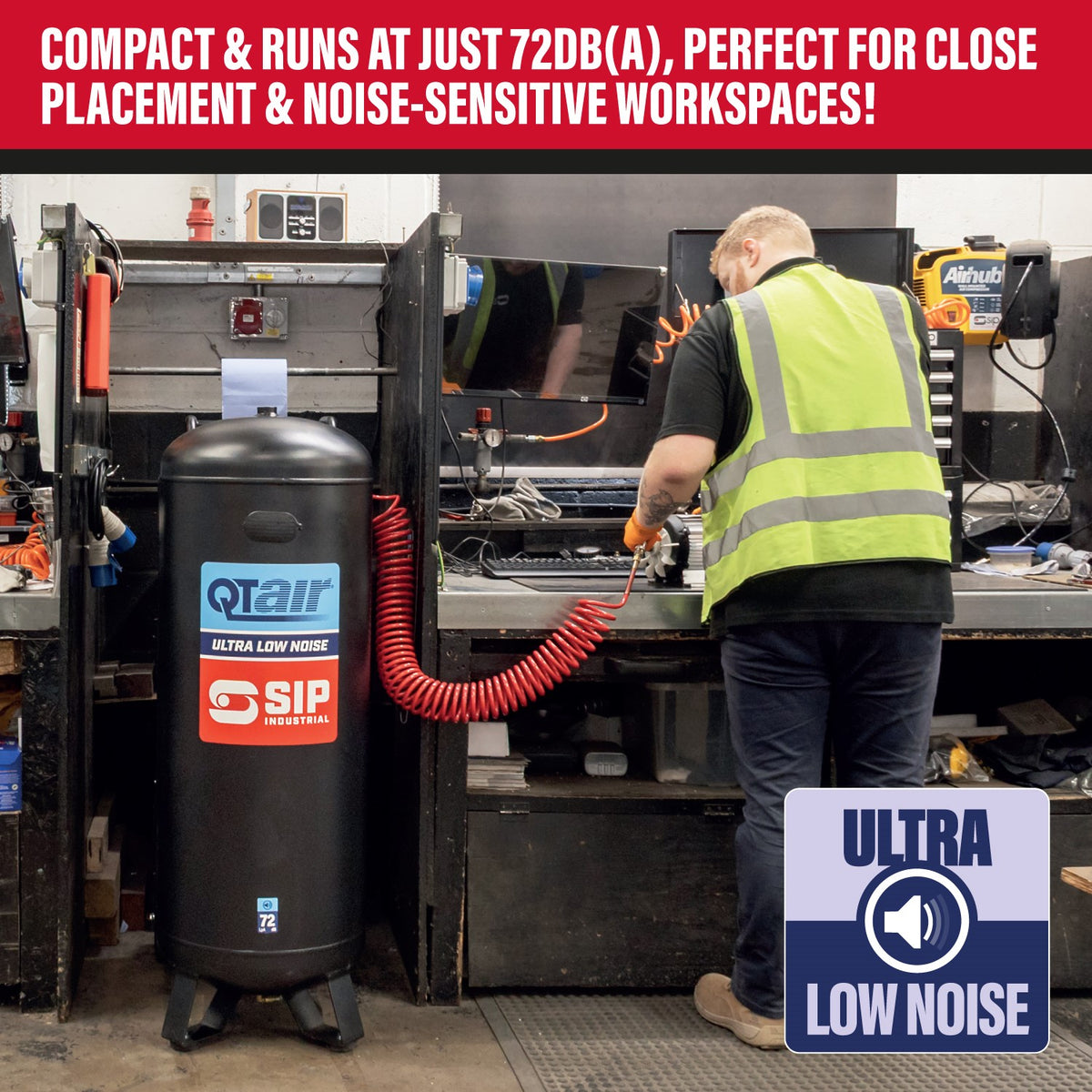 SIP QT AIR® 200L 6hp Ultra Low Noise Oil-Free Vertical Direct Drive Compressor view 4