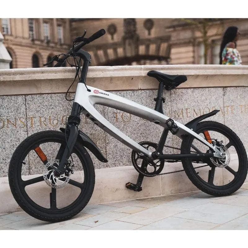 Cruzaa Electric Bike 240W City E-Bike Racing White Bluetooth Speakers SKU E-BYKE-WHITE
