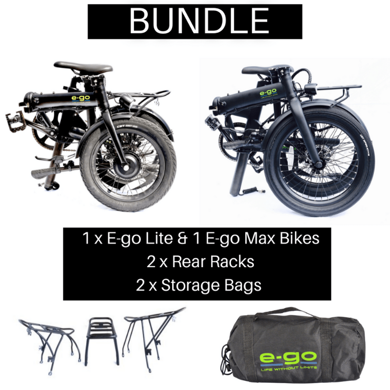 E-Go Lite & Max Electric Folding Bike w/Rear Racks and Storage Bags Bundle 250W SKU EGO-5