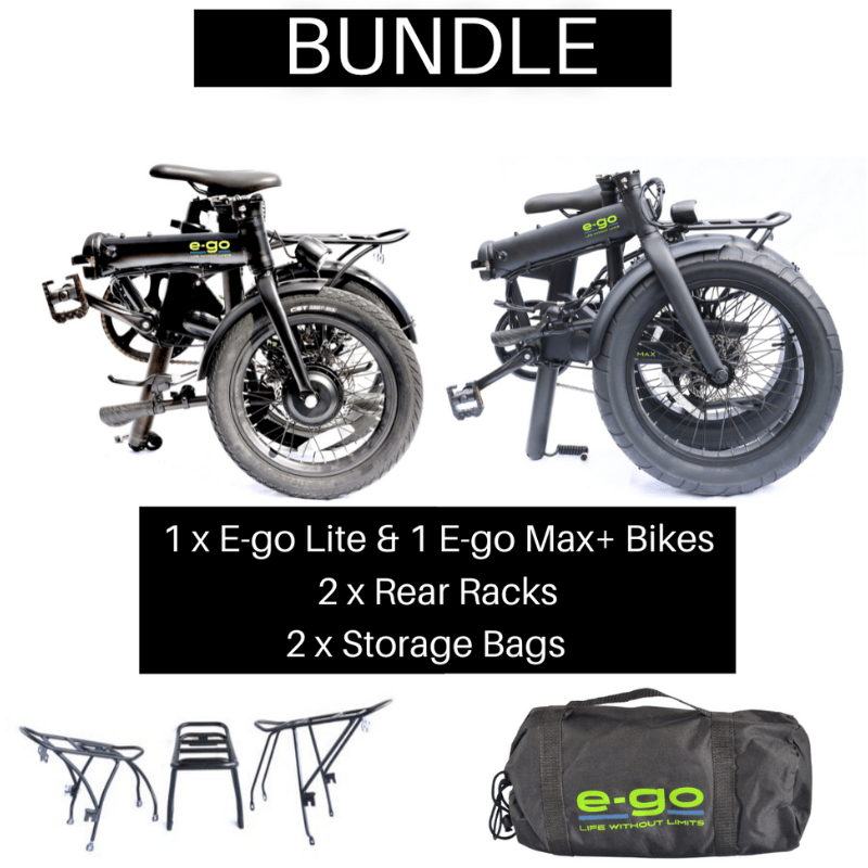 E-Go Lite & Max+ Electric Folding Bike w/Rear Racks Bundle 250W SKU EGO-4