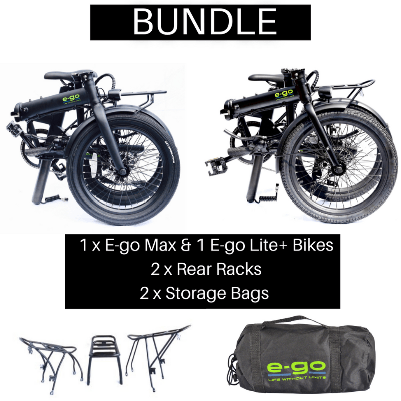 E-Go Max & Lite+ Electric Folding Bike w/Rear Racks and Storage Bags Bundle 250W SKU EGO-10