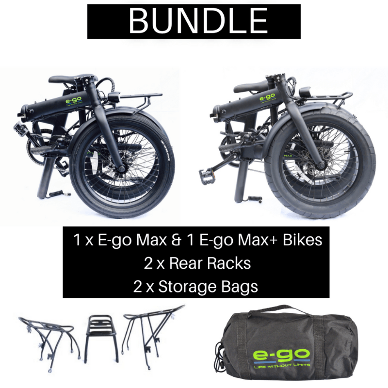 E-Go Max & Max+ Electric Folding Bike w/Rear Racks and Storage Bags Bundle 250W SKU EGO-8