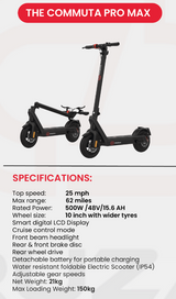 Cruzaa Commuta Pro Max Electric Scooter 500W SKU COMMUTAPROMAX