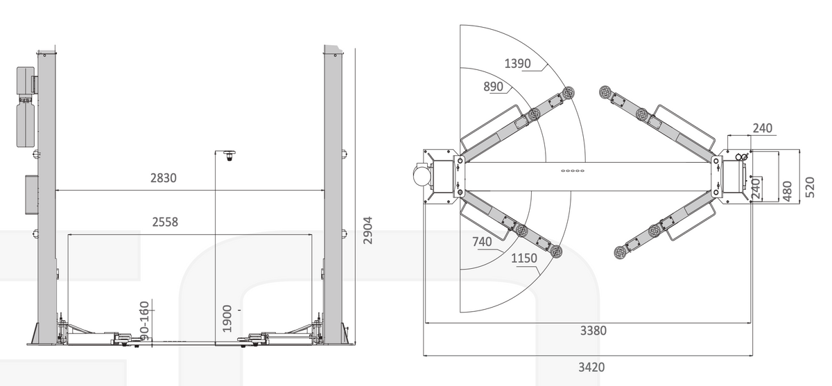Garage Equipment 4 Tonne Electric Release 2 Post Car Lift SKU GEO037