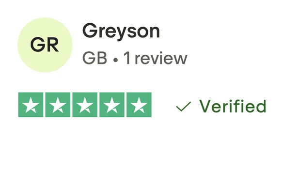 Trustpilot review from Greyson, GB: five stars, verified